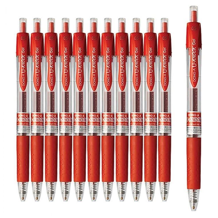 노크식 동아 소프트 볼펜 0.5mm 레드 12개 1P 중성펜