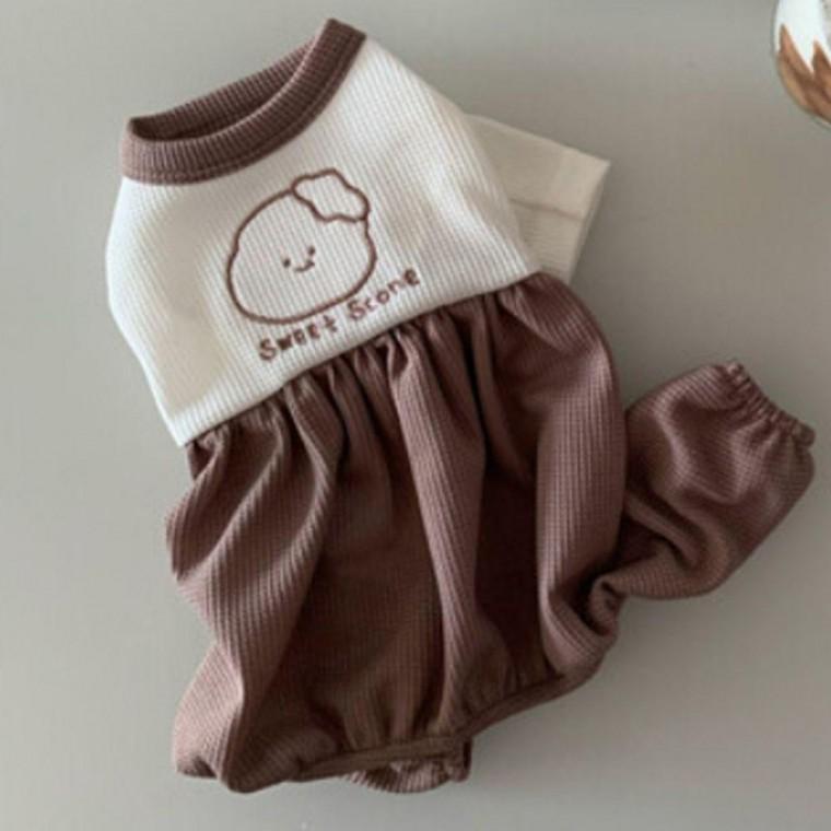 골지 강아지 브레드 올인원 갈색 1P 긴팔 점프수트