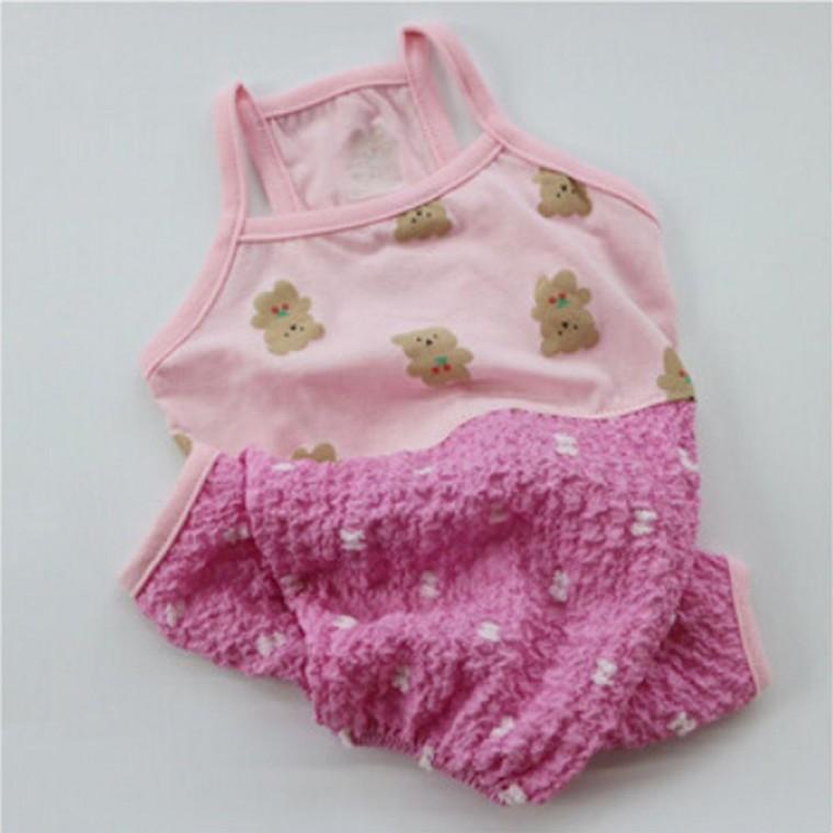 끈나시 강아지 곰돌이 올인원 핑크 1P 민소매 쭈리