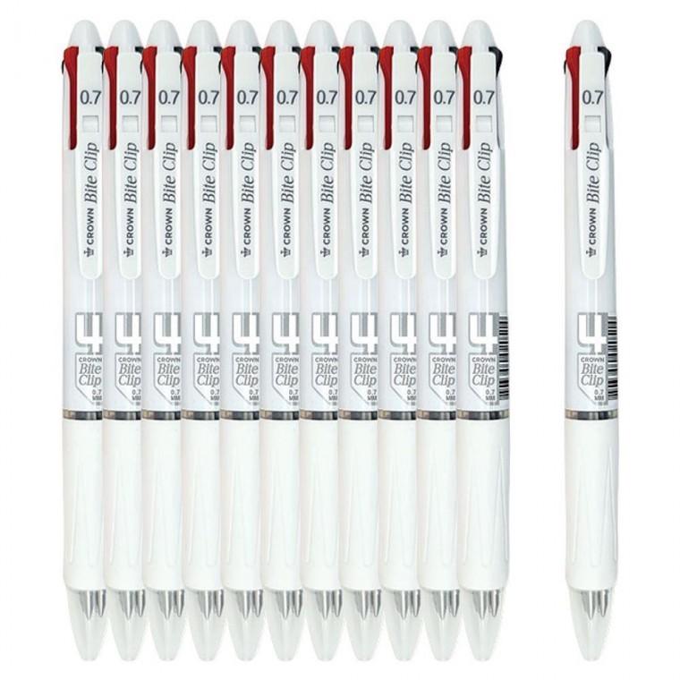 4색 클립형 볼펜 화이트 0.7mm 12개 1P 필기 멀티펜