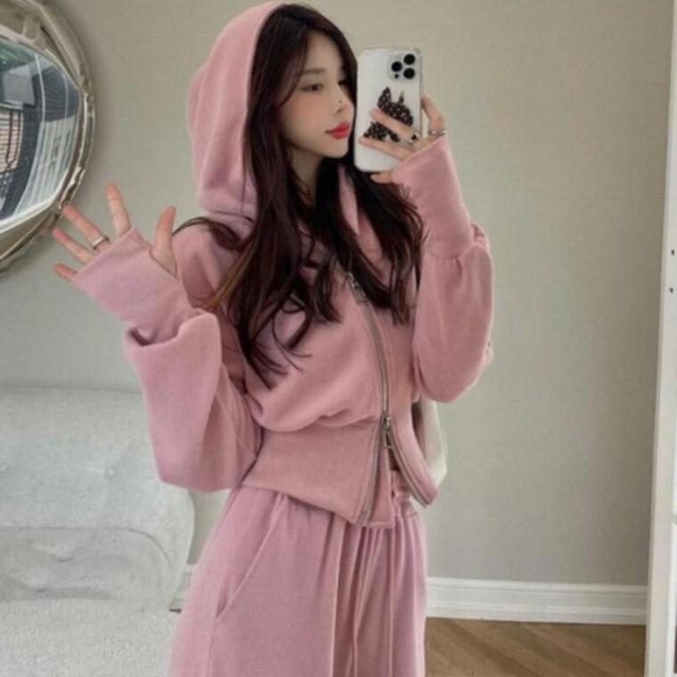 여성 후드 트레이닝 투피스 크롭 후드집업 와이드 팬츠