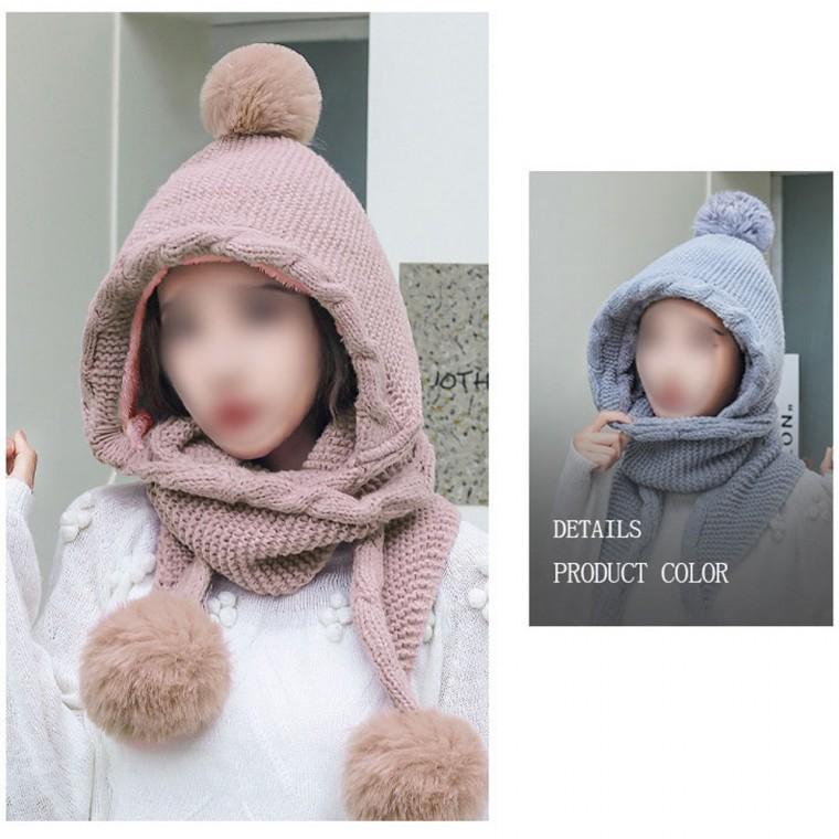 융털 방울 후드 넥워머 모자 스카프 목도리 바람막이 방한 워머