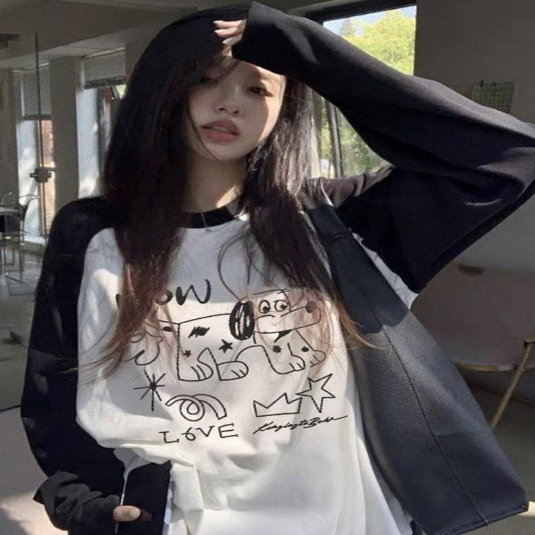 데일리룩 긴팔티셔츠 귀여운 남자맨투맨 맨투맨 배색포인트 여자 빈티지 여성
