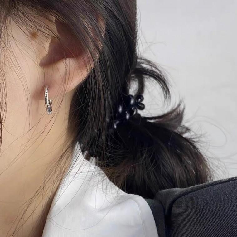 S925 실버 엔틱 패턴 각인 심플 원터치형 링귀걸이 한쌍 남녀공용