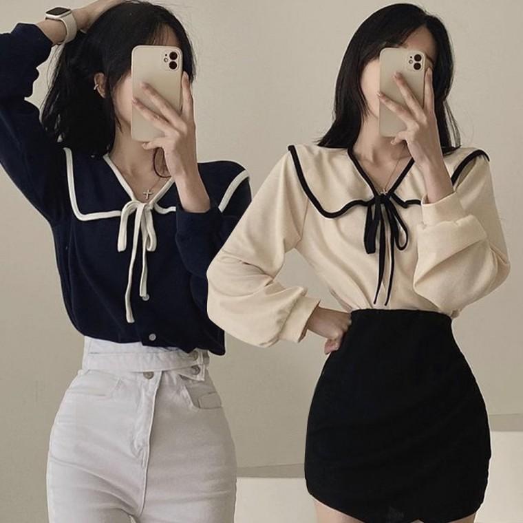 카라 리본 매듭 러블리한 블라우스 돌잔치룩 출근룩