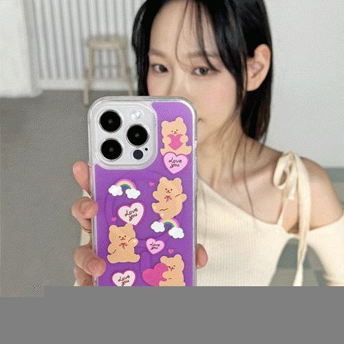 트라이코지 러브베어패턴 투명 클리어 렌즈 가드 맥세이프 케이스 17 S25 A15 A16 M156
