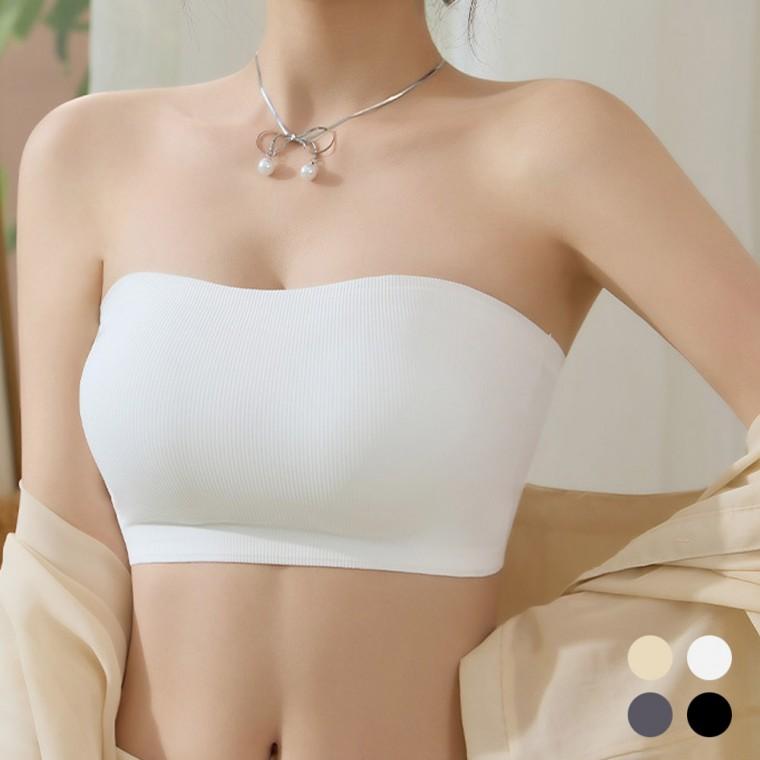 캡 내장 오픈숄더 튜브탑 끈없는 여성 이너브라
