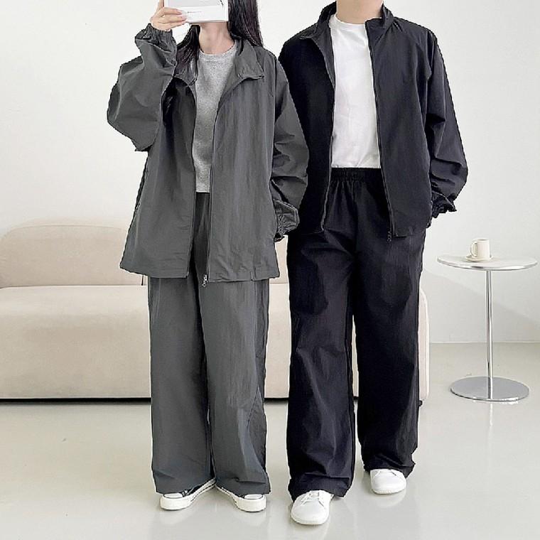 남성 여성 절개라인 스트링 와이드 트레이닝 바지
