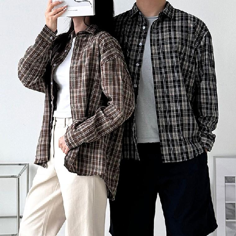 남성 여성 체크 오버핏 데일리 남방 셔츠