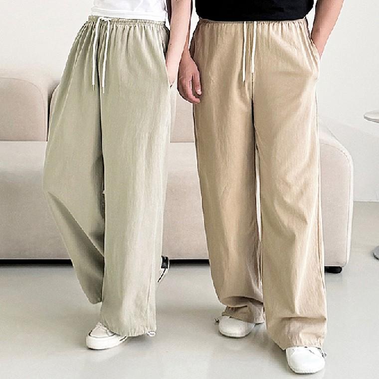 남성 여성 밴딩 와이드 스트링 데일리 팬츠