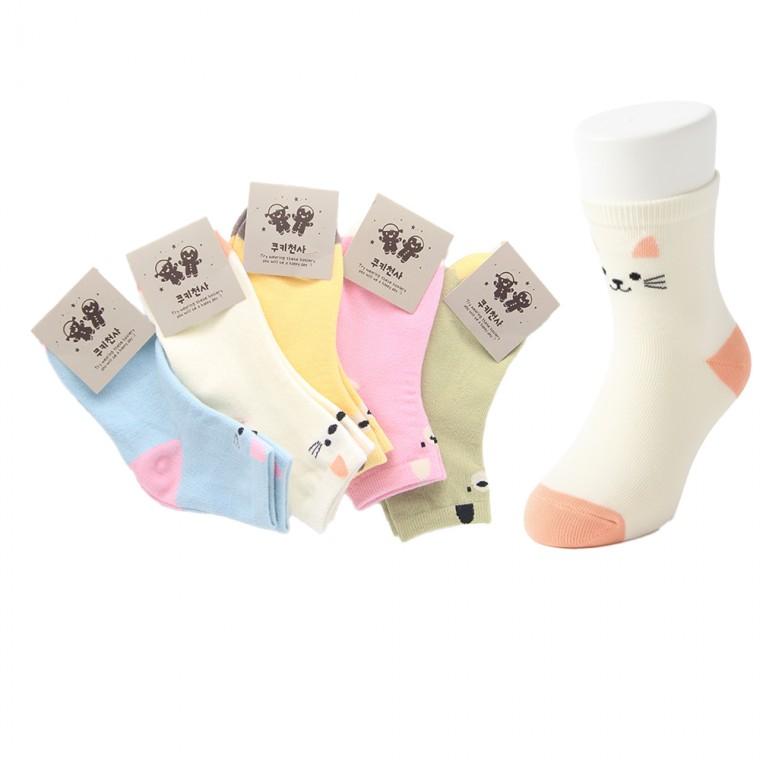 국산 5-6세 유아동 중목 양말 고양이 5켤레 세트