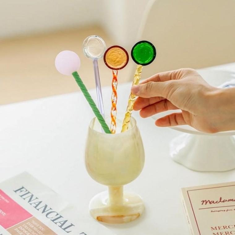 4색 1개 유리 티스푼 디자인 예쁜 요거트 스푼 숟가락 인테리어 머들러 귀여운 휘젓기