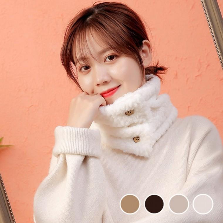 겨울철 패션 따뜻한 두가지 스타일 퍼 투버튼 넥워머