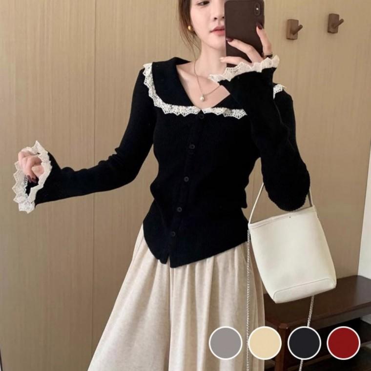 귀여운 레이스 손목 카라 패션 간절기 슬림핏 가디건