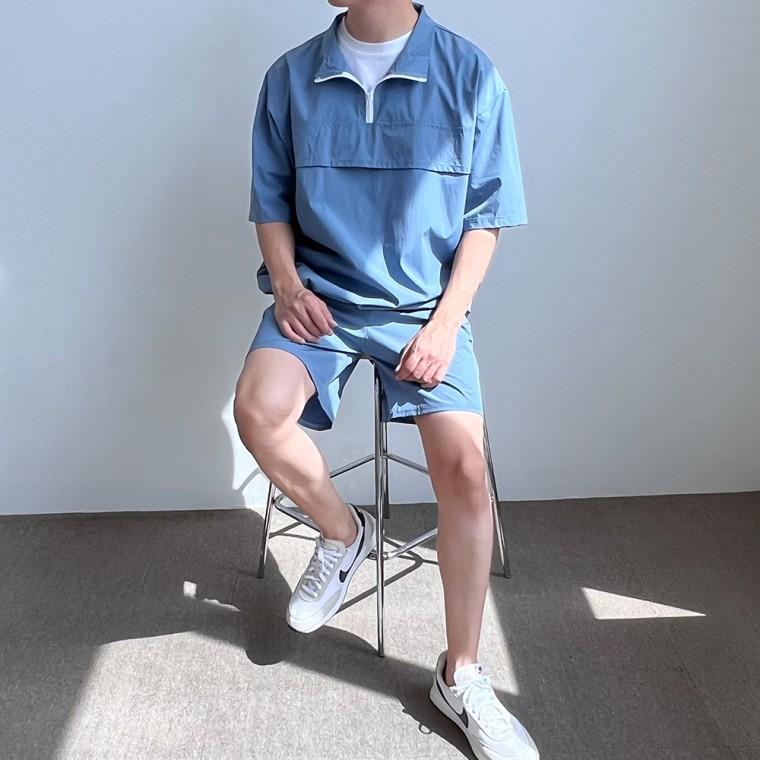 꾸안꾸 아노락 남자 반팔 반바지 세트 스포츠웨어 흡수속건