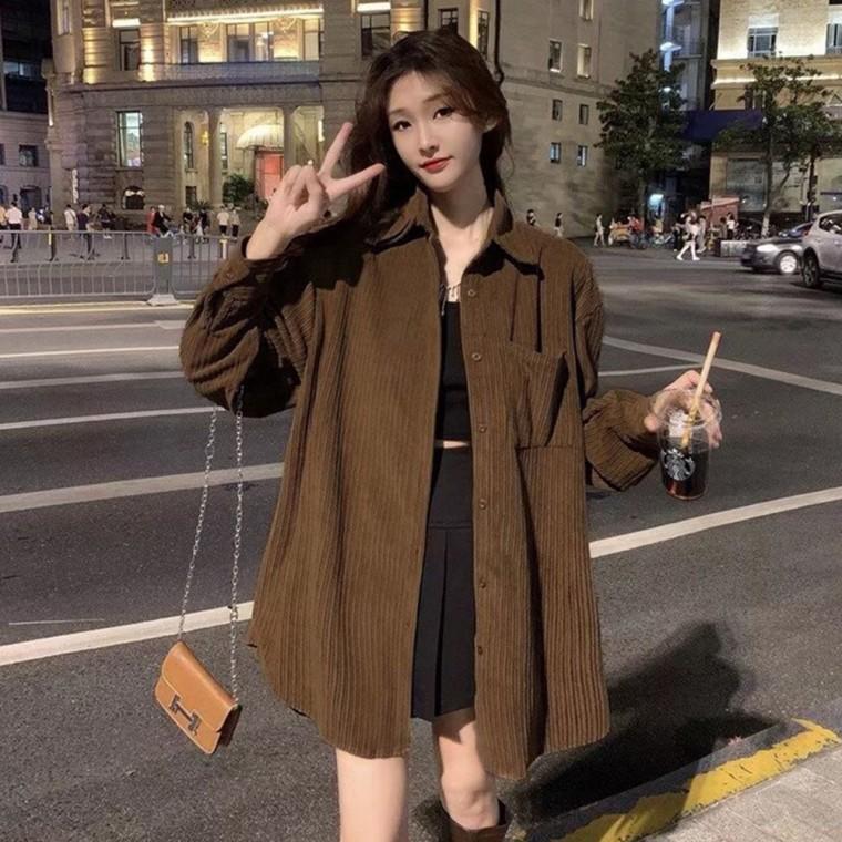30대 루즈핏 스타일 내추럴 패션 코듀로이 롱 셔츠 대학생 여성 20대 여성남방 여성셔츠