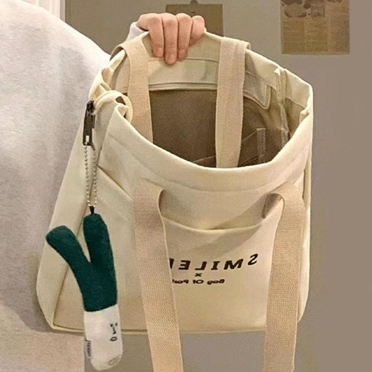 학생 캐주얼 캔버스 가방 더블 레이어 두꺼운 숄더백 에코백 캔버스백 여성에코백 여자