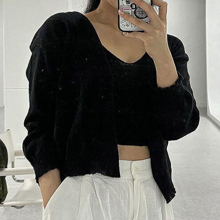 여성 데일리룩 세트 가디건 나시 간절기 브이넥