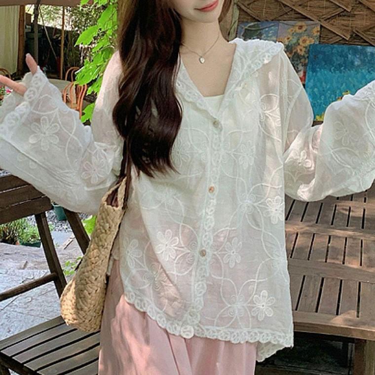 여성니트가디건 플라워 여성 여름 자수 롱가디건 시스루