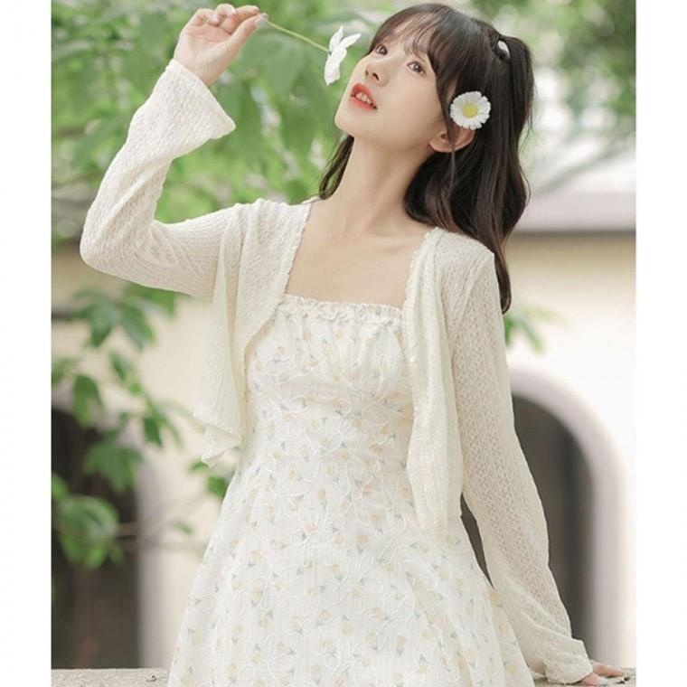 가벼운 짜임 시스루 외투 긴팔 1P 부드러운 가디건 여성