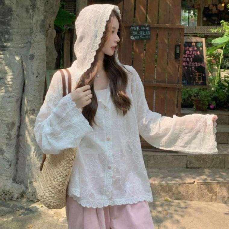 데일리아이템 플라워 가디건 자수 시스루