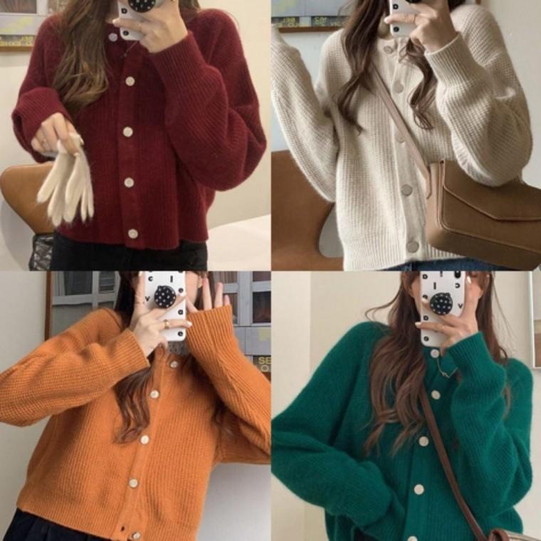 디자인 여성 와플느낌 포인트 깔끔한 가디건 라운드넥