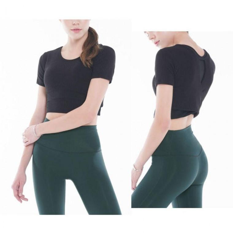 커버업티셔츠 블랙 운동 레이온 크롭 1P 요가복 티셔츠 반팔
