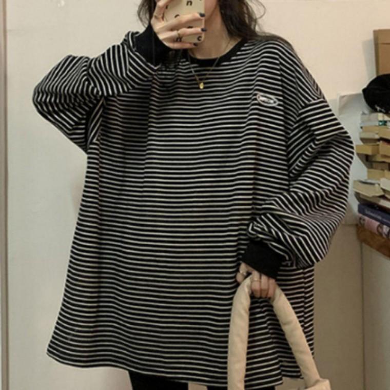 여성데일리티셔츠 1P 티셔츠 스트라이프 긴팔티 박스핏 패션 패션