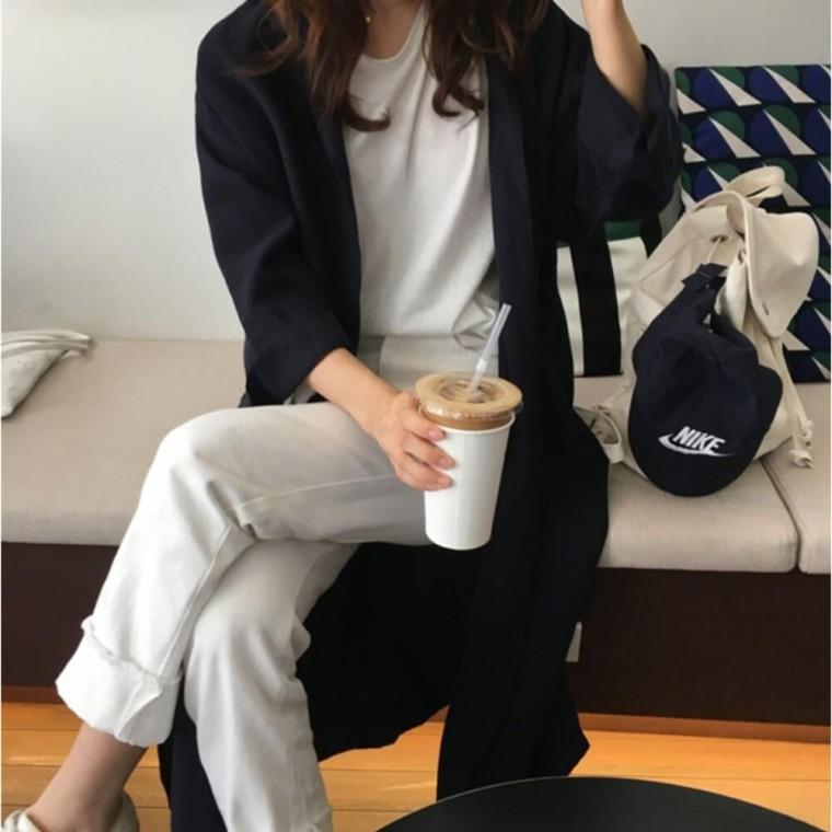 가볍고 부드러운 착용감 허리끈 포인트 오버핏 롱셔츠