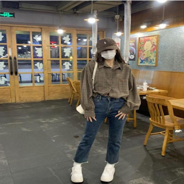 클래식하고 고급스러운무드 체크패턴 루즈핏 여성셔츠