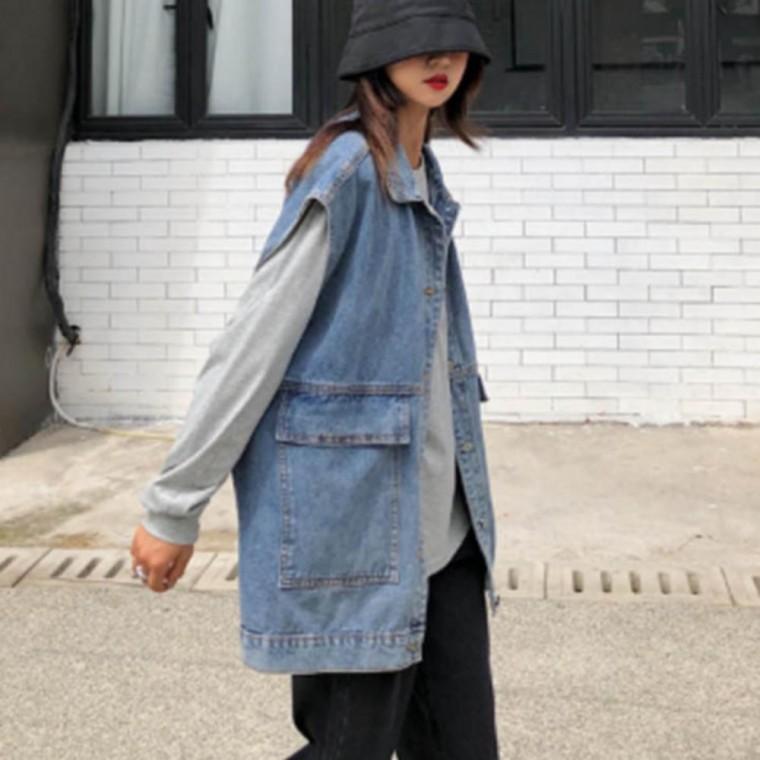 데님 진 레이어드 루즈핏 조끼 오버핏 베스트 워싱