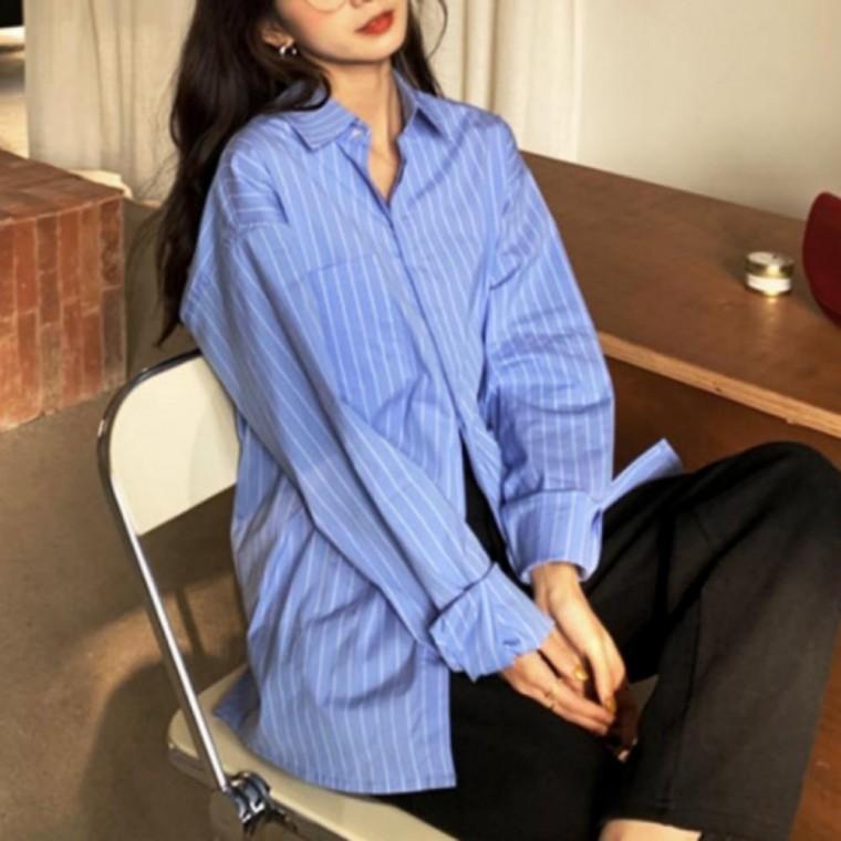 여성 스트라이프 데일리 블라우스 남방 셔츠 하객룩