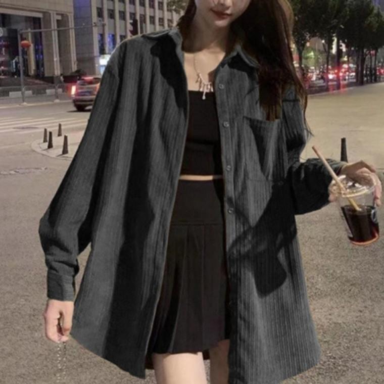 롱 레이어드 셔츠 루즈핏 대학생 여성 남방 코듀로이