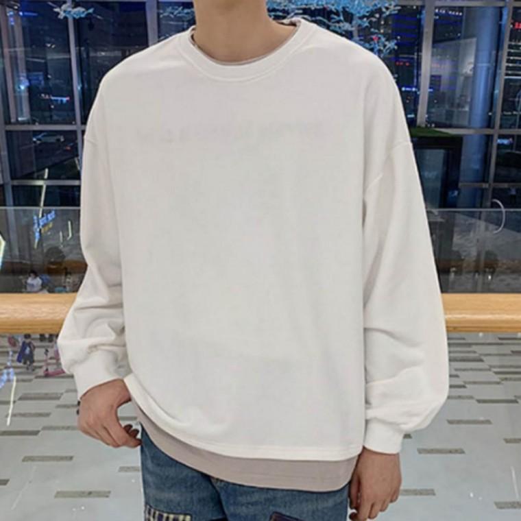 긴팔 레이어드 남녀공용 무지 맨투맨 라운드넥 티셔츠