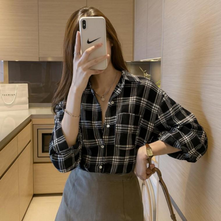셔츠 오버핏 남방 스타일 체크 여자 레이어드 여성