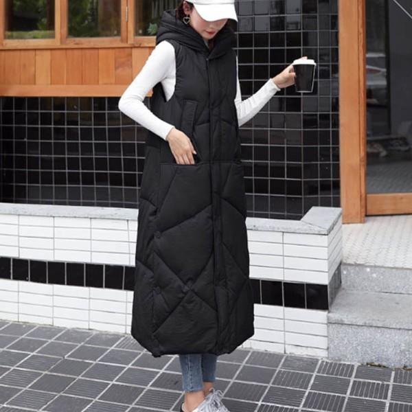 여성 베스트 조끼 아우터 누빔 롱 후드 격자무늬 스타일 세련된 날씬해보이는핏 보온성 뛰어난