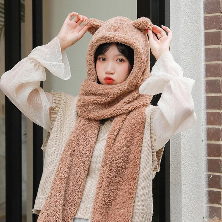 양털 후드 곰목도리 목도리 뽀글이 귀여운 후드머플러 곰돌이 털 2color 모자