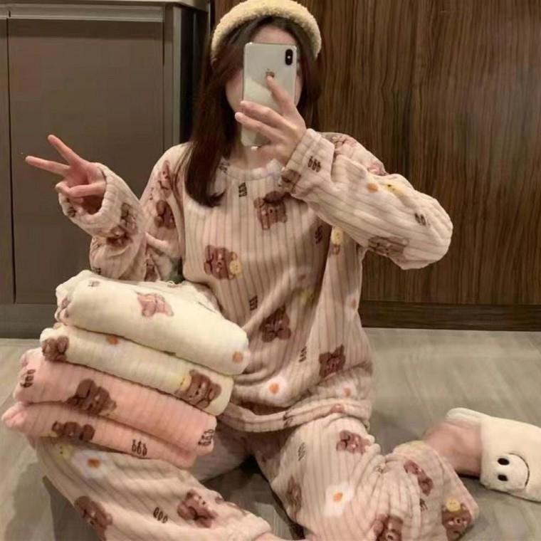 상하의 극세사 홈웨어 수면잠옷 귀여운 곰돌이 세트 잠옷 수면
