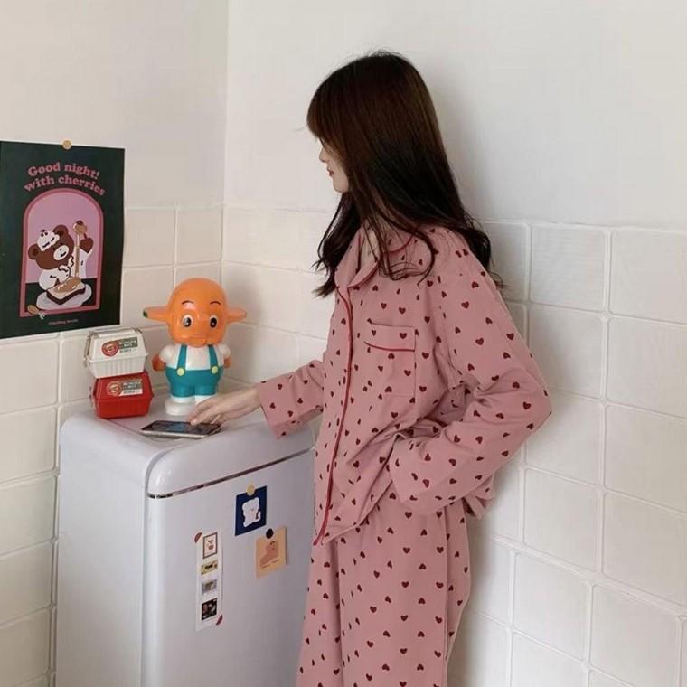 홈웨어 수면 하트 여성 긴팔 파자마 잠옷 긴팔잠옷