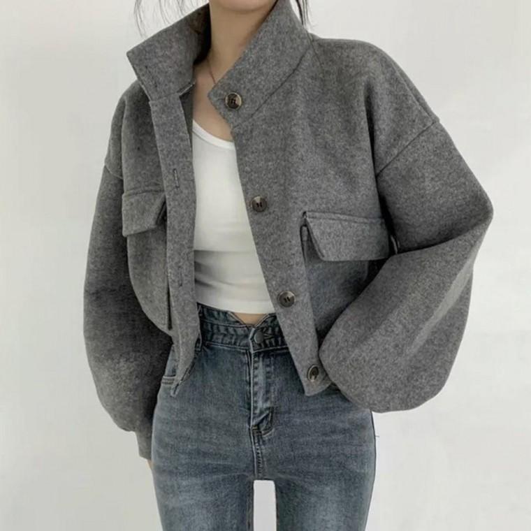 차이나넥 숏점퍼 자켓 모직 울자켓 여성자켓 코트