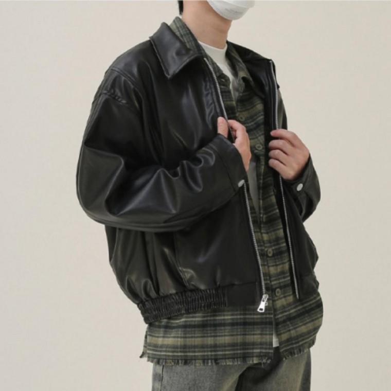 숏레더 루즈핏 점퍼 자켓 오버핏 레더 간절기 비건레더