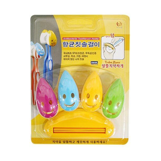 스마일 칫솔걸이 치약짜개 칫솔거치대