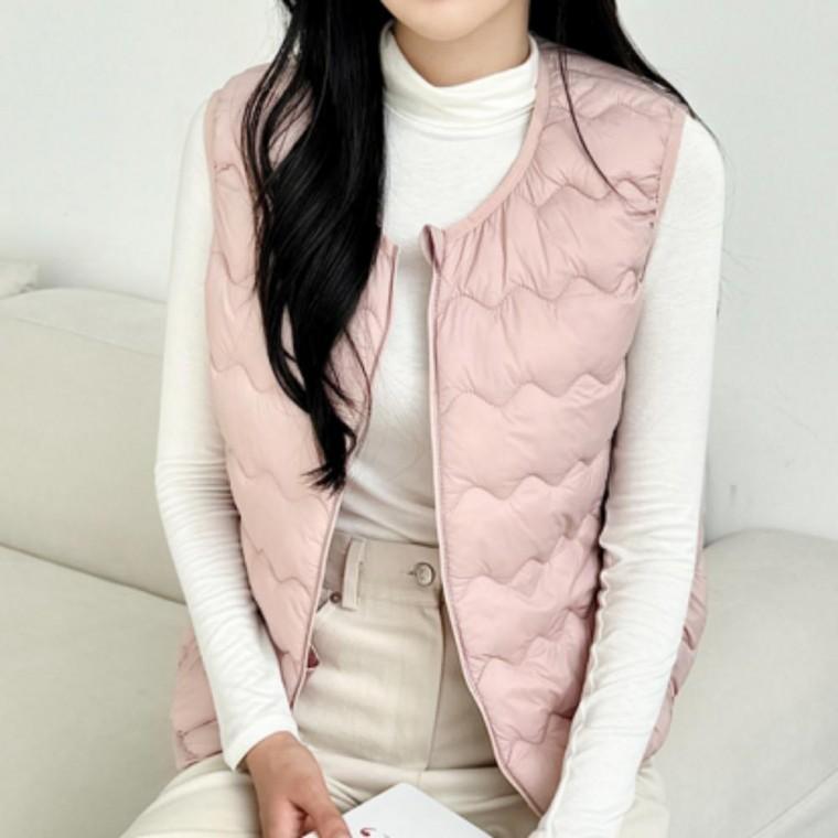 여성패딩조끼 겨울조끼 5컬러 여성 겨울 패딩조끼 물결패턴 간절기 사무실