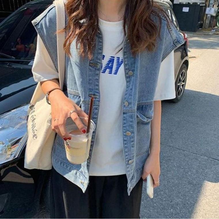 데님 여성 조끼 청조끼 아우터 박시 레이어드 오버핏