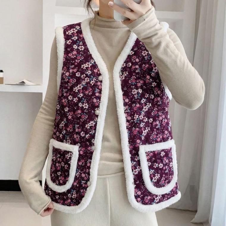 플라워 꽃무늬 김장 털안감 조끼 레트로 4color 여성 조끼