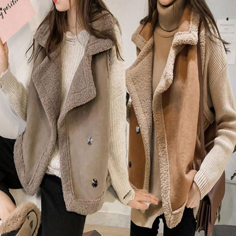 쪼끼 베스트 퍼 여자 무스탕조끼 더블 카라 페이크
