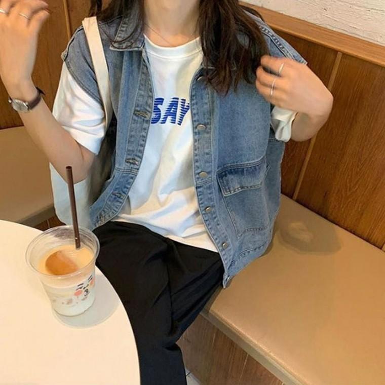 루즈핏 레이어드 여성 베스트 자켓 청조끼 데님 쪼끼