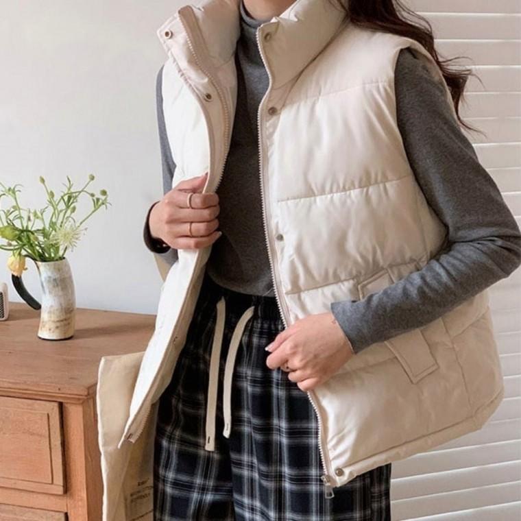 레이어드 베스트 조끼 하이넥 데일리 패딩 겨울 여성