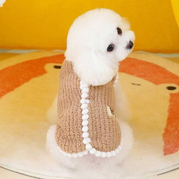 반려견 곰돌이 패치 귀여운 데일리 겨울 조끼 스타일