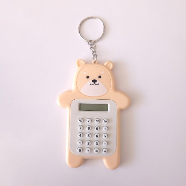 곰돌이 미니 계산기 크림베이지 휴대용 키링 캐릭터